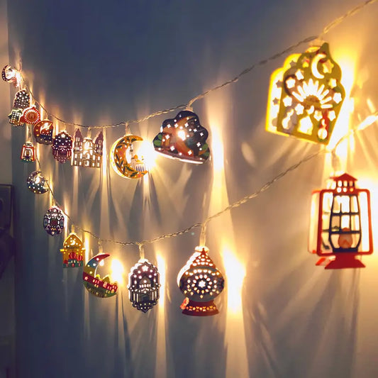 Colorful Metal Ramadan String Lights - 10 LED Lanterns